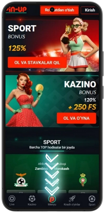 Pinup Menyu tugmasini bosing